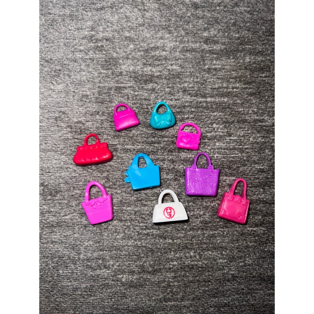 Vintage Polly Pocket Purse Lot 9pc Miniature Handbags Pink Blue Purple